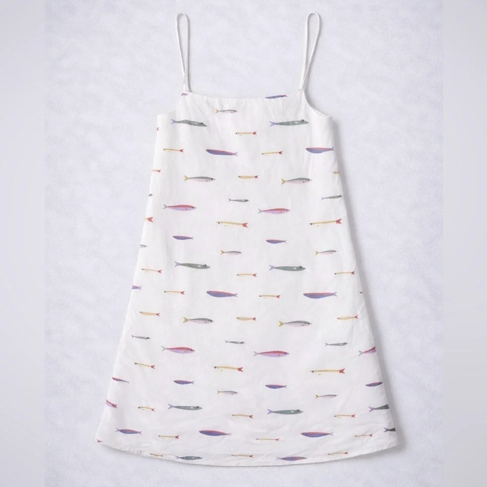 STAUD Laura Linen Colorful Fish Print Mini Dress XS - Picture 3 of 5
